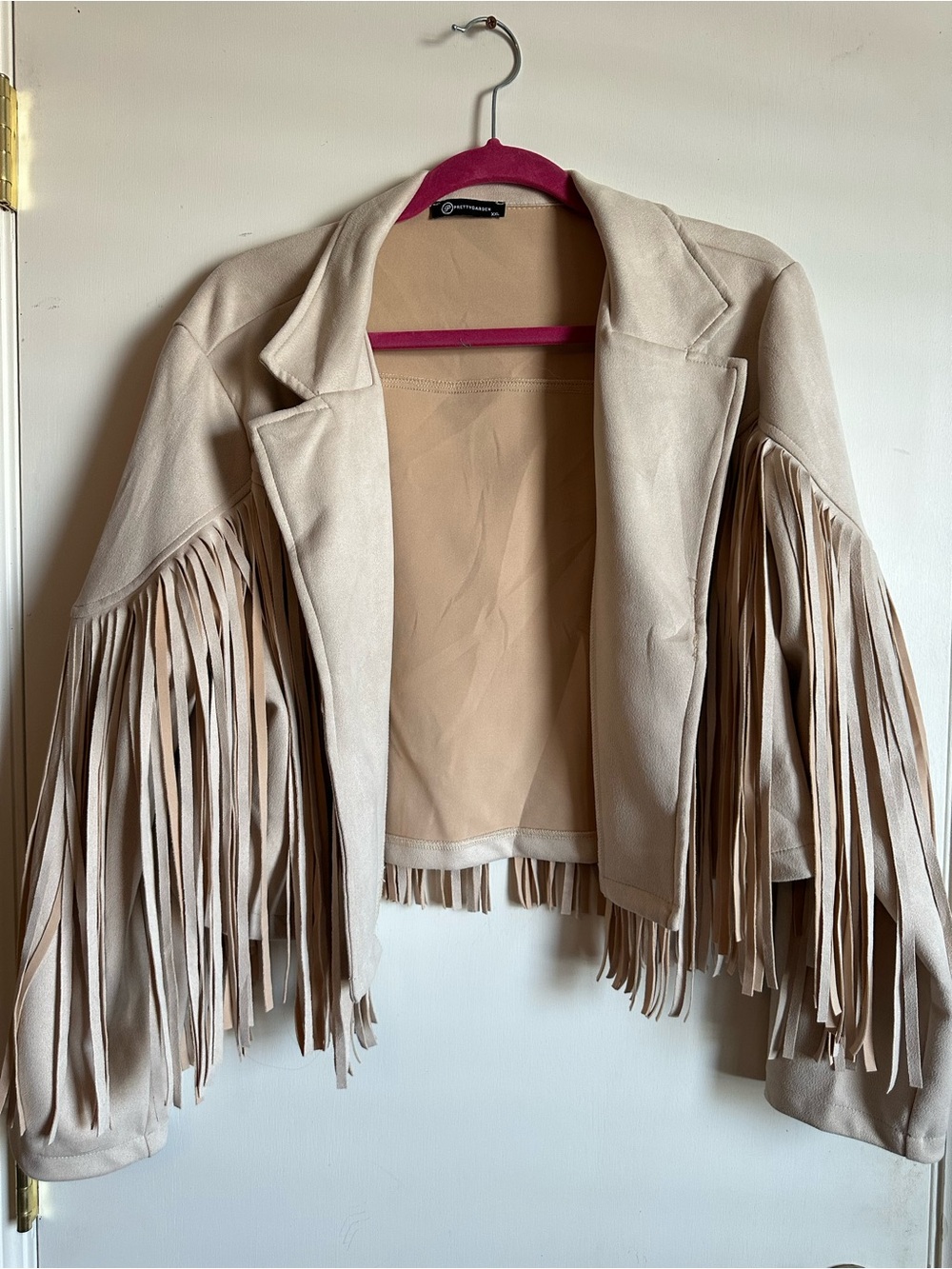 Fringe Suede-Look Cropped Jacket - Beige